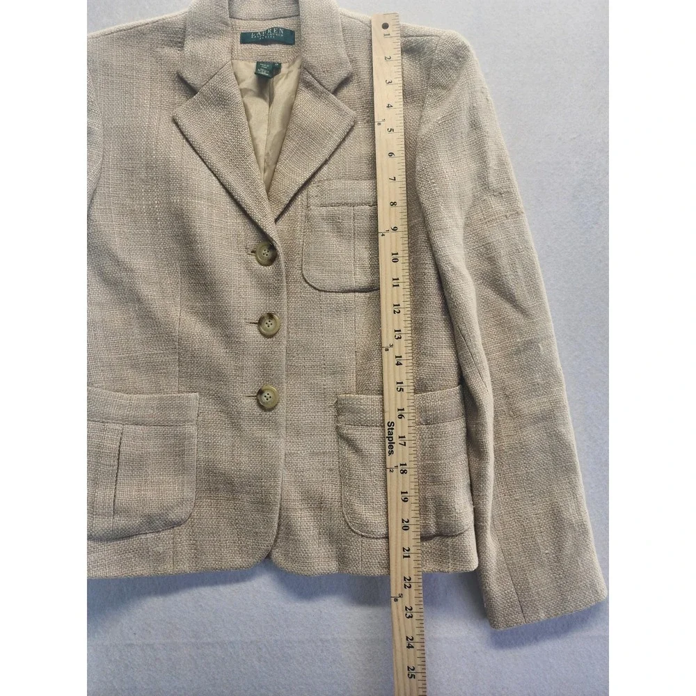 Lauren Ralph Lauren Petite Tan 100% Silk Textured Blazer‎ Jacket Size 2P